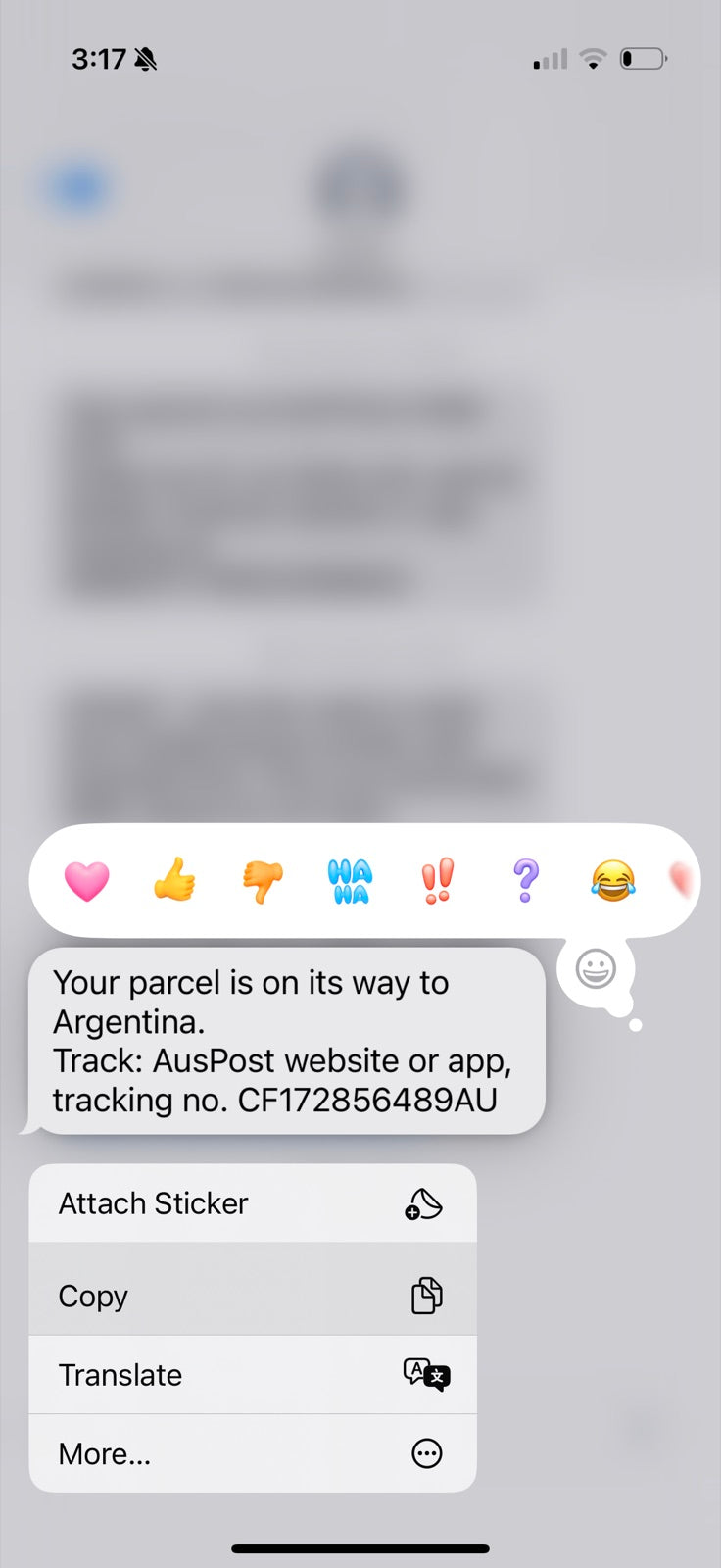 a message: your parcel is on its way to argentina