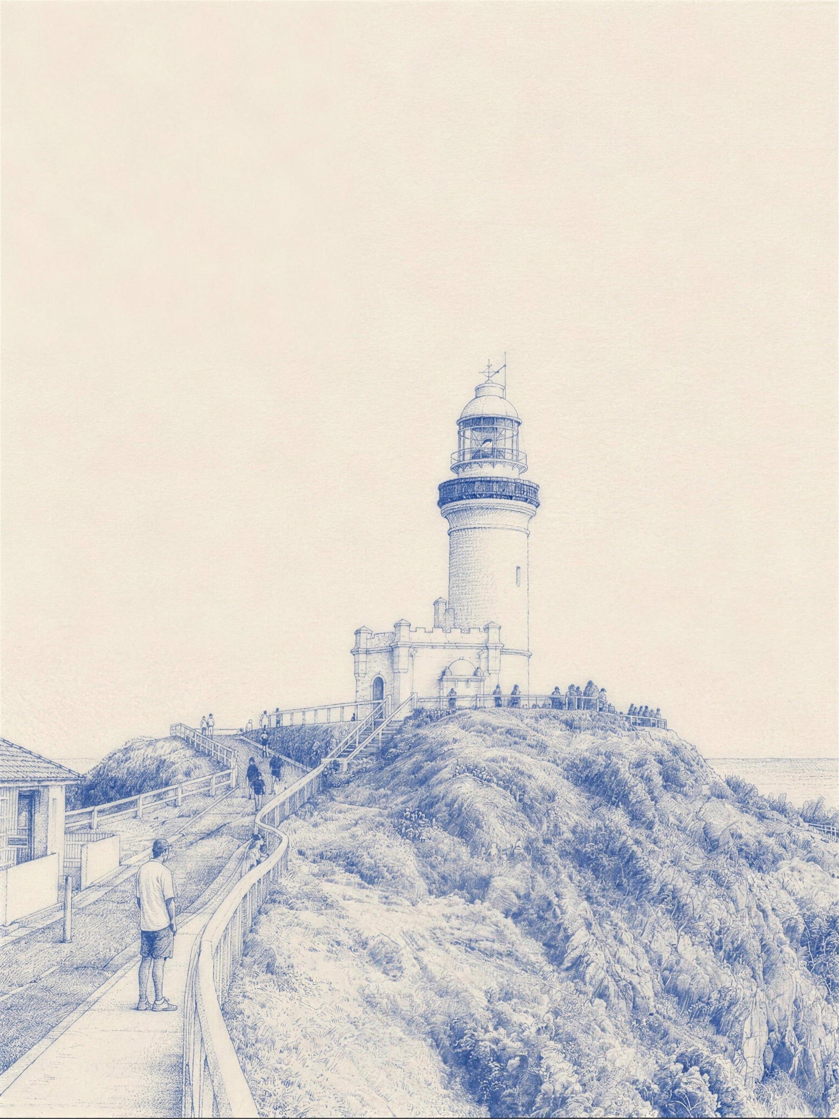 byron bay lighthouse, drawn in piluso blue